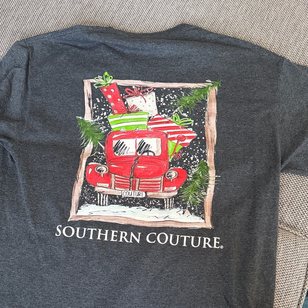Southern Couture Dark Gray Tee with Red Holiday Truck XL